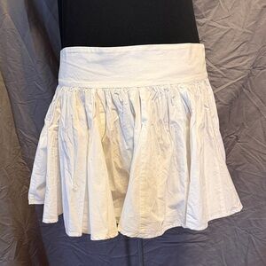 White Cotton Gathered Mini Skirt